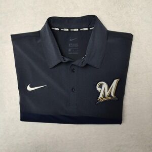 Milwaukee Brewers Shirt Mens Large Blue MLB Baseball Nike Polo Performance Golf